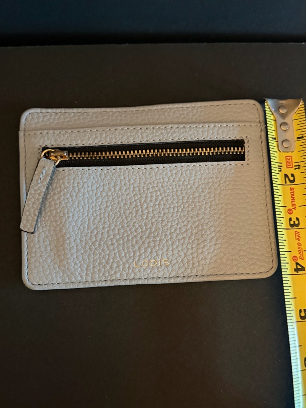 Lodis Pebbled Leather Card Holder in Light Blue Gray with Zip Pocket